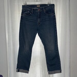 MOTHER Women’s Dark Blue Relaxed Jeans Mid Rise Rider Ankle Fray Size 31